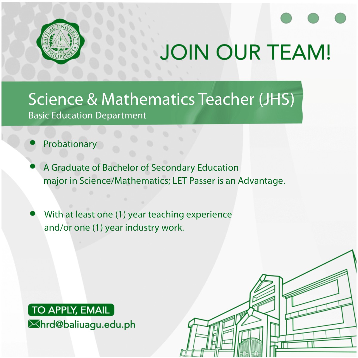 Science and Mathematics Teacher (JHS)